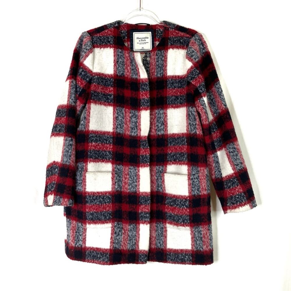 Abercrombie & Fitch | Plaid Red Black White Zip Front Winter Coat M